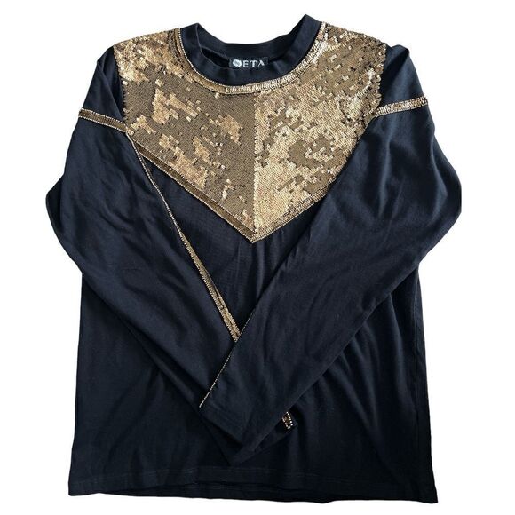 SETA Black Town Sweater Gold Sequined Studded Size M. - Picture 5 of 8